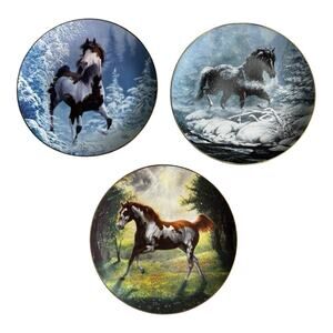 Unbridled Spirit Chuck Dehaan Horse Scene Decorative Art Plates Set Of 3 Vintage